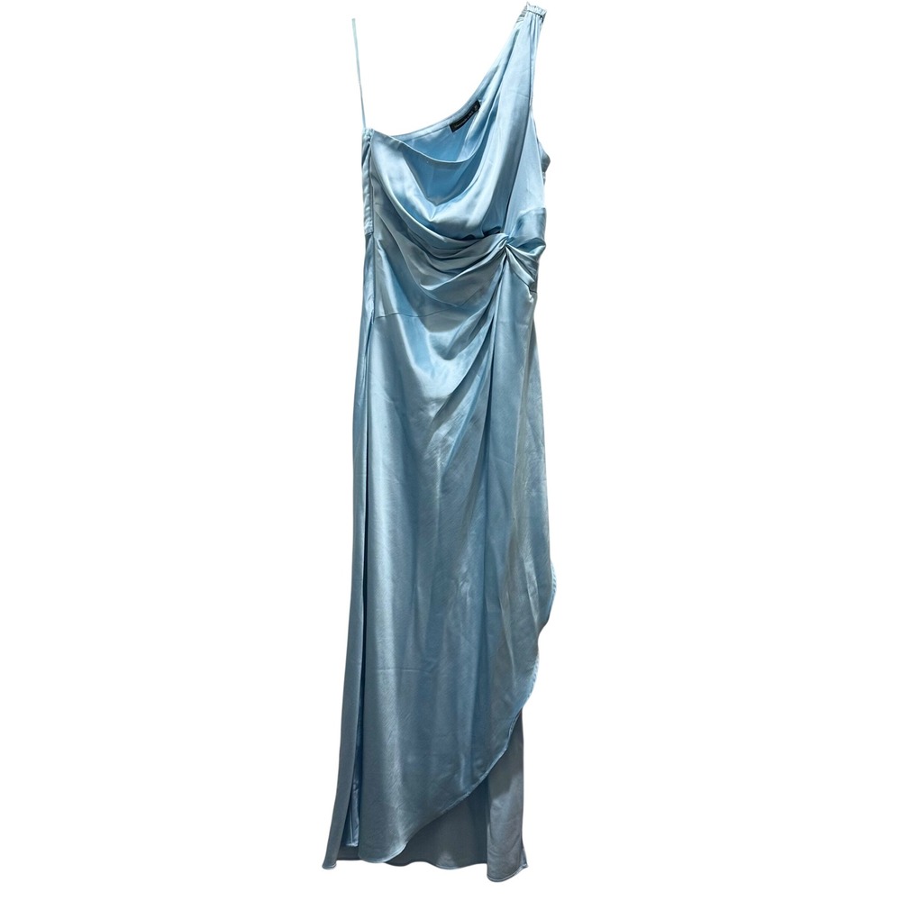Abercrombie Fitch One Shoulder Ruched Satin Maxi Dress Sky Blue XS